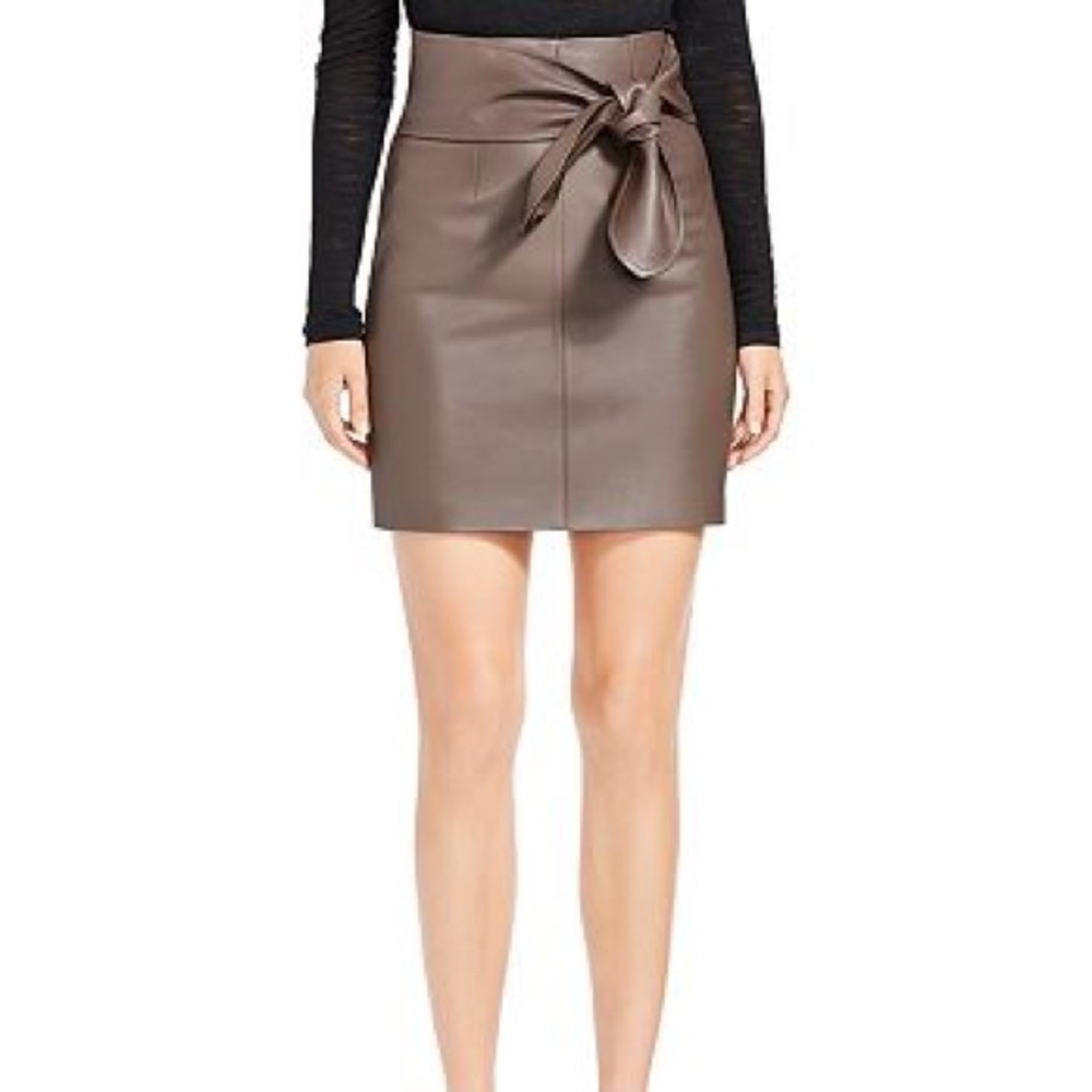 NWT Halston Heritage Tie Waist Brown Leather Skirt